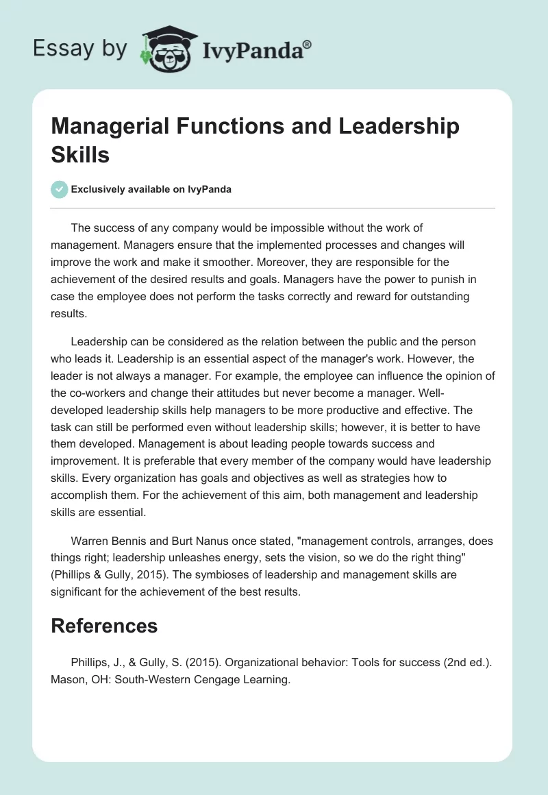 Managerial Functions and Leadership Skills. Page 1