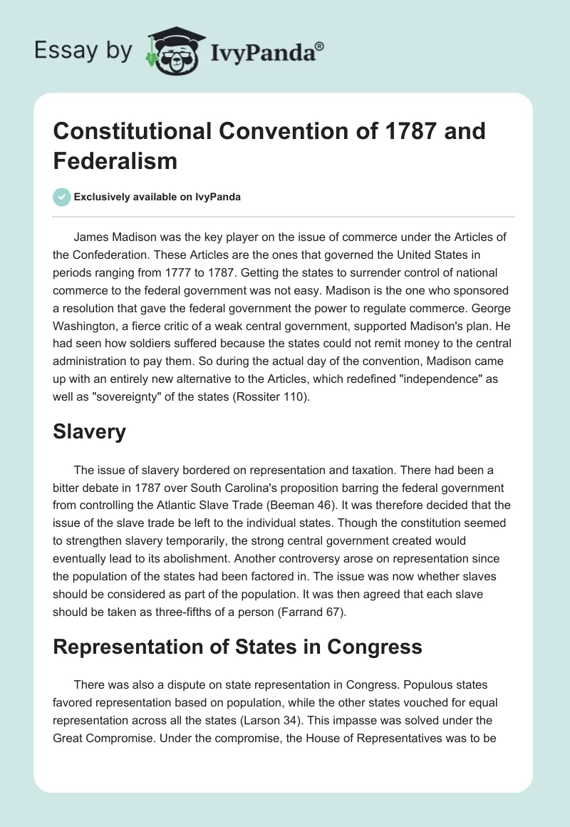 Constitutional Convention of 1787 and Federalism. Page 1