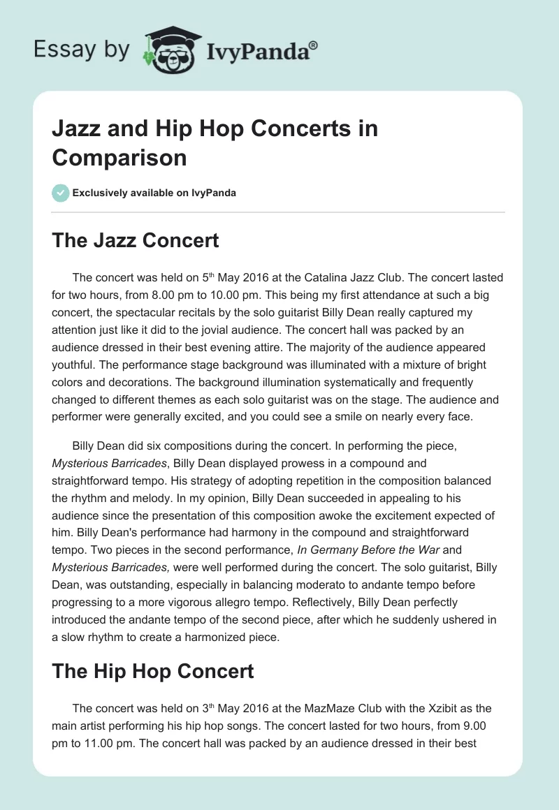 Jazz and Hip Hop Concerts in Comparison. Page 1