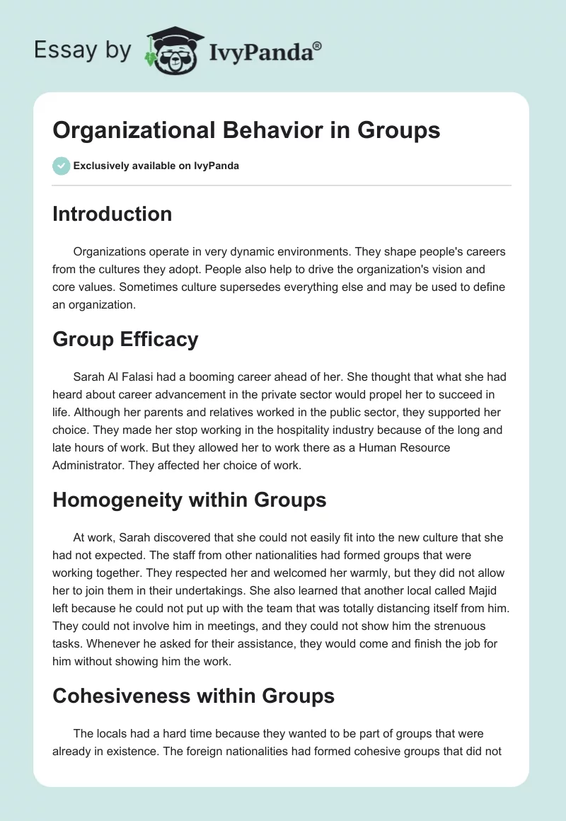Organizational Behavior in Groups. Page 1