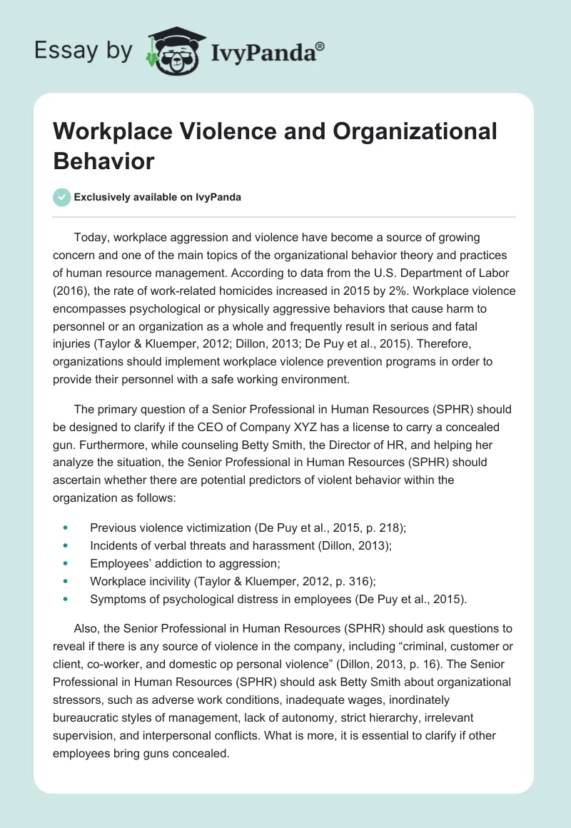 Workplace Violence and Organizational Behavior. Page 1