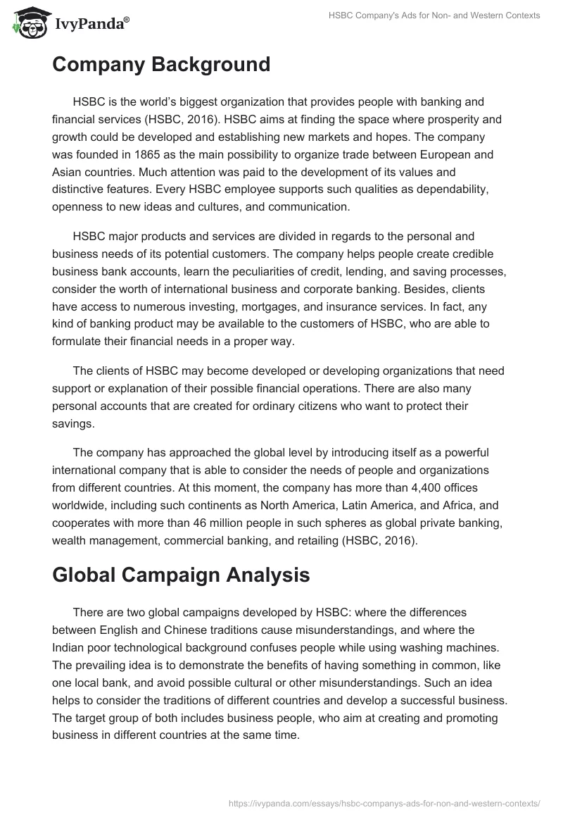 HSBC Company's Ads for Non- and Western Contexts. Page 2