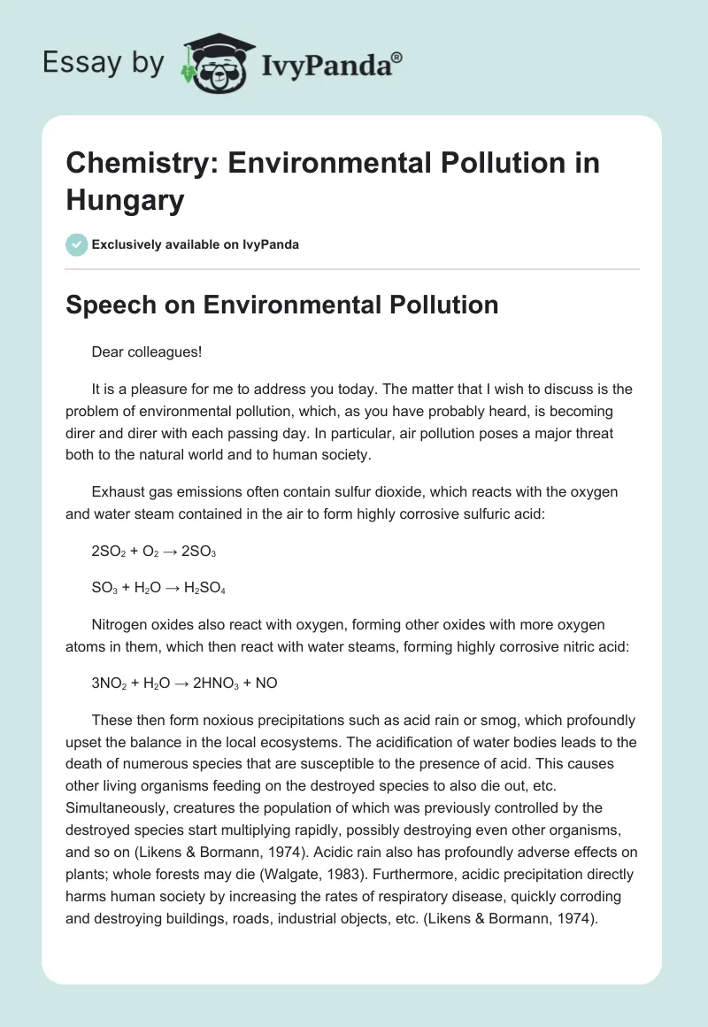 Chemistry: Environmental Pollution in Hungary. Page 1
