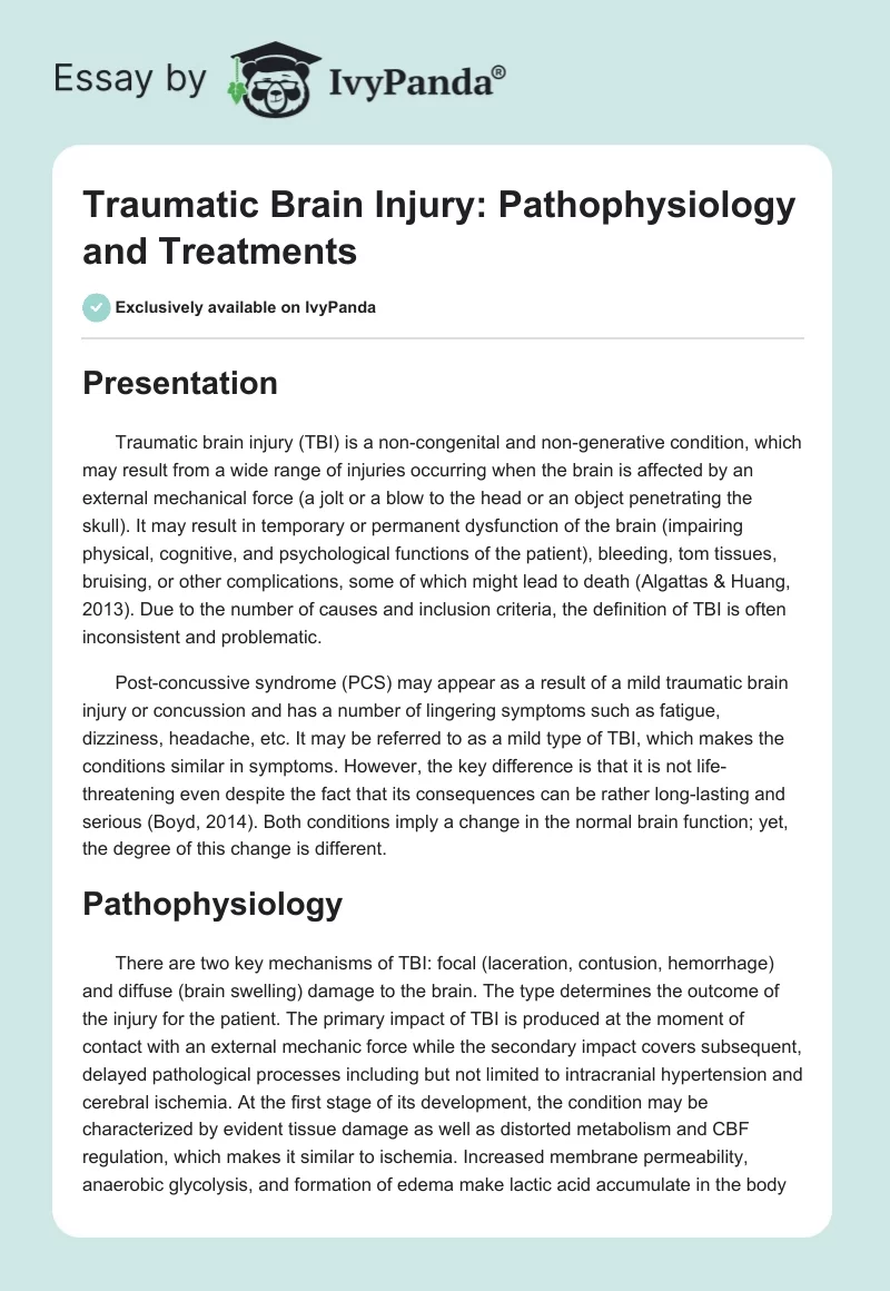 Traumatic Brain Injury: Pathophysiology and Treatments. Page 1