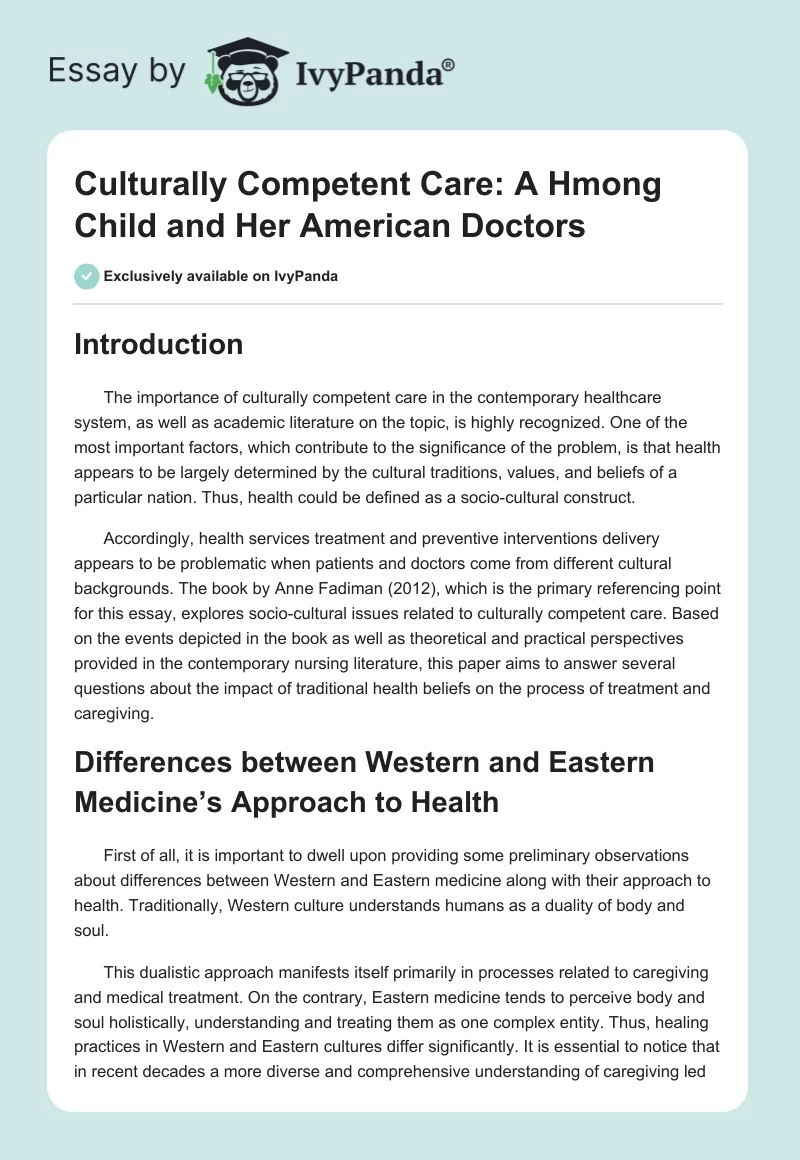 Culturally Competent Care: A Hmong Child and Her American Doctors. Page 1