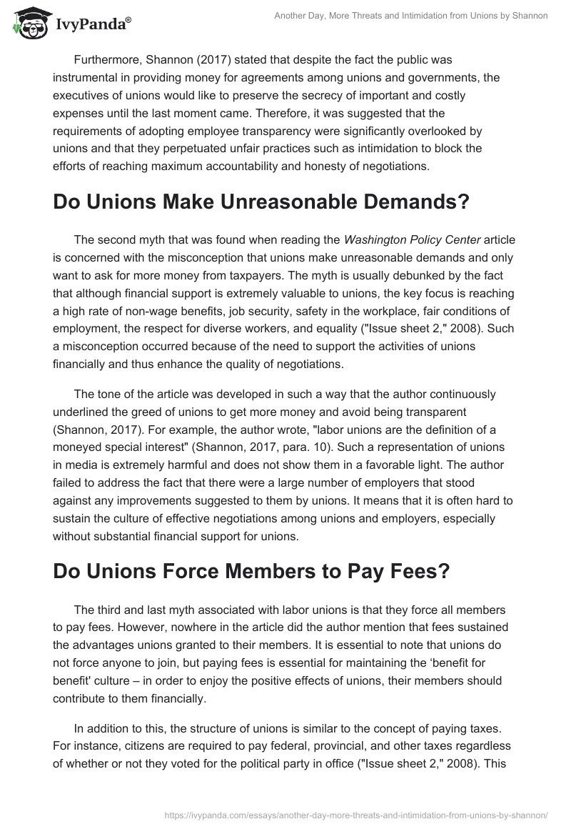 "Another Day, More Threats and Intimidation from Unions" by Shannon. Page 2