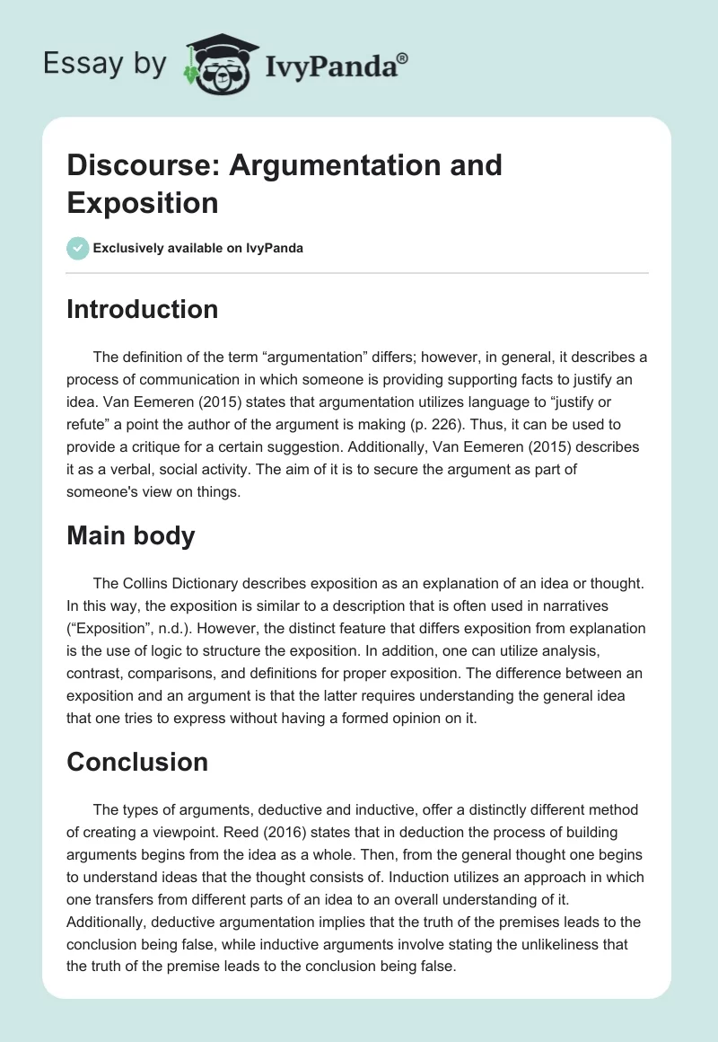 Discourse: Argumentation and Exposition. Page 1