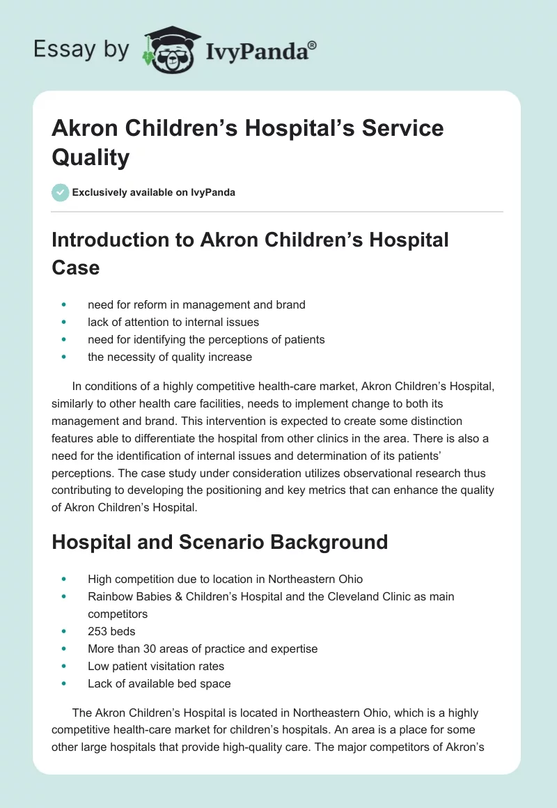 Akron Children’s Hospital’s Service Quality. Page 1