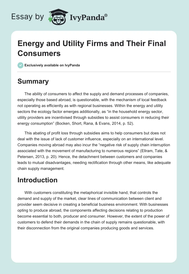 Energy and Utility Firms and Their Final Consumers. Page 1