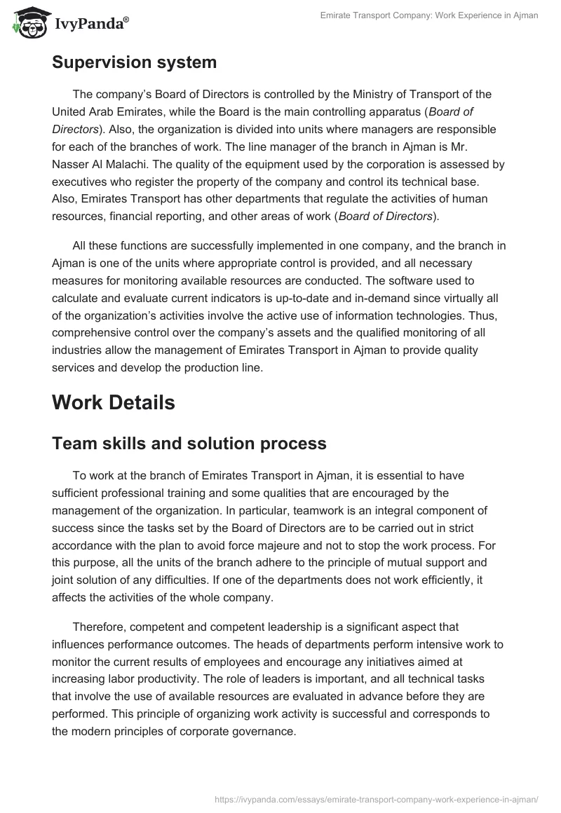 Emirate Transport Company: Work Experience in Ajman. Page 2