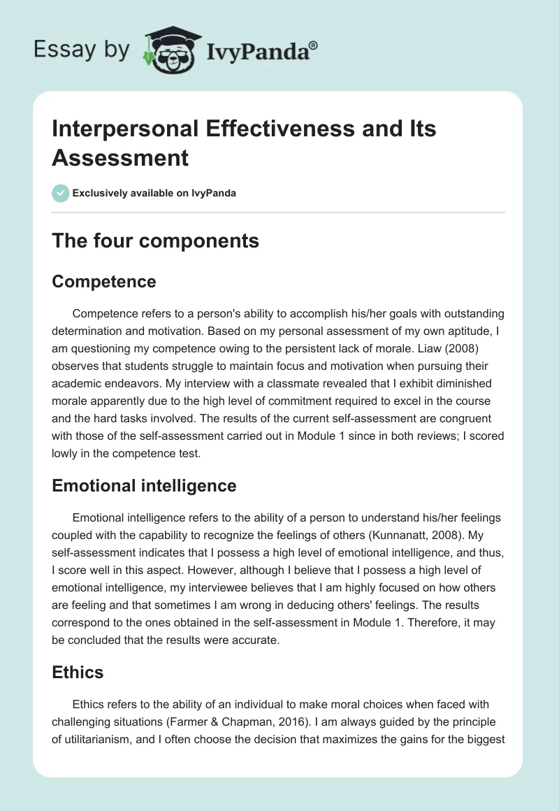 Interpersonal Effectiveness and Its Assessment. Page 1
