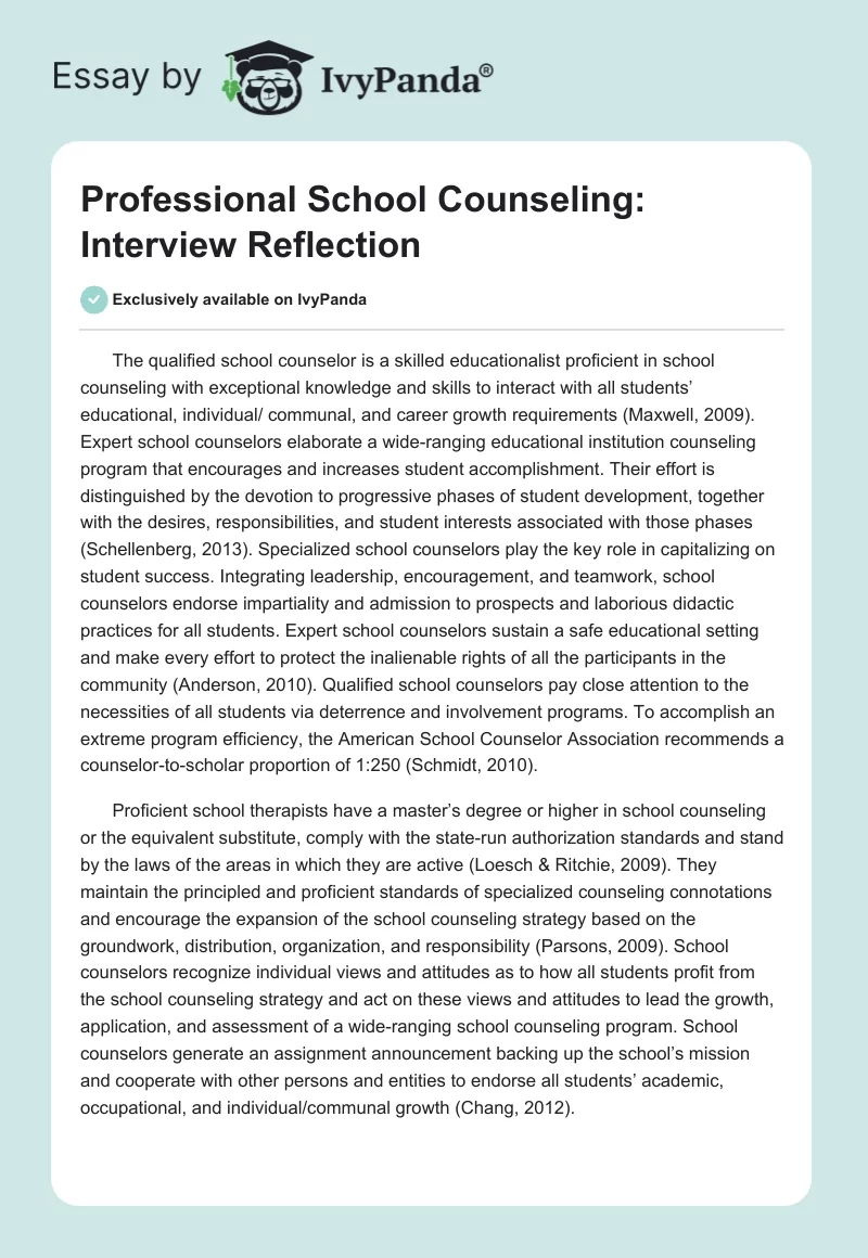 Professional School Counseling: Interview Reflection. Page 1