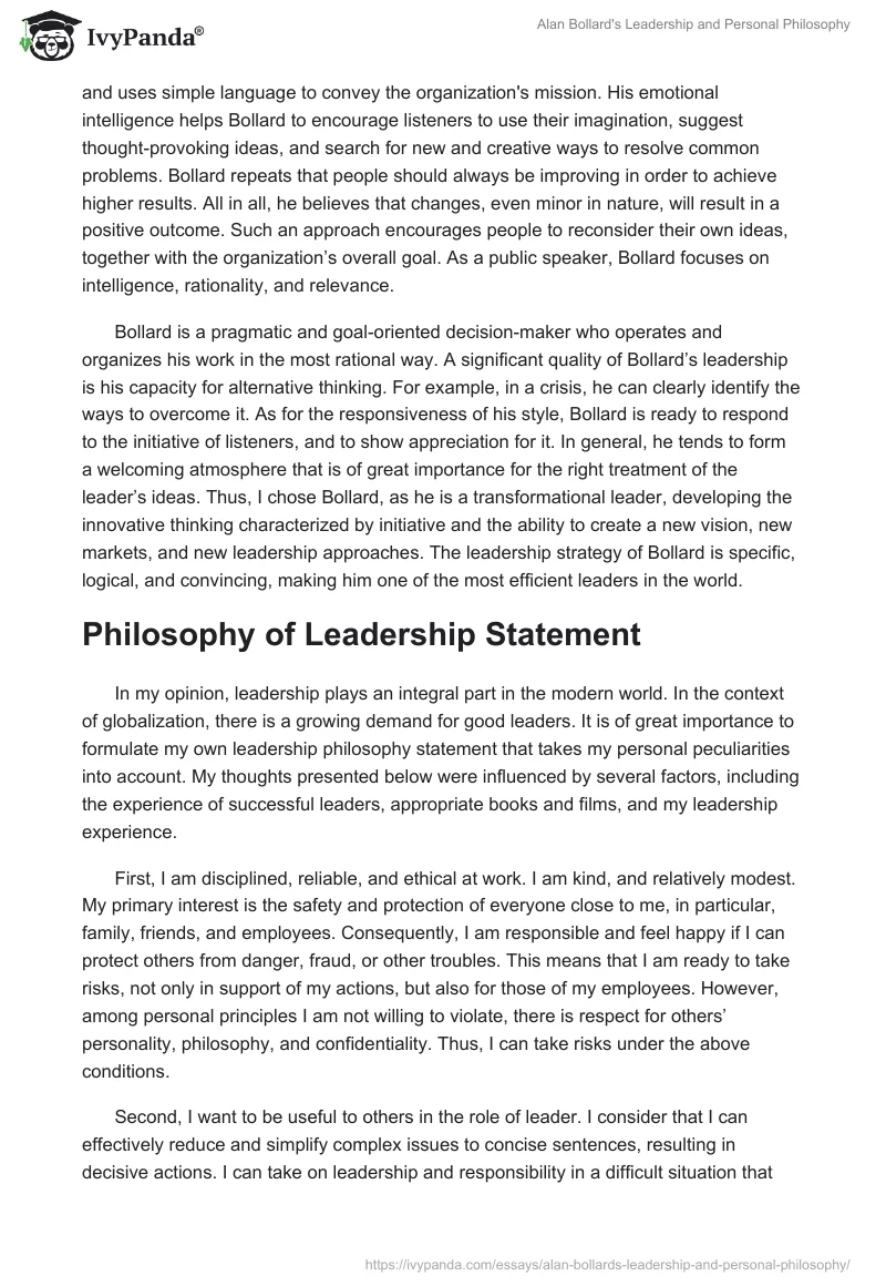 Alan Bollard's Leadership and Personal Philosophy. Page 2