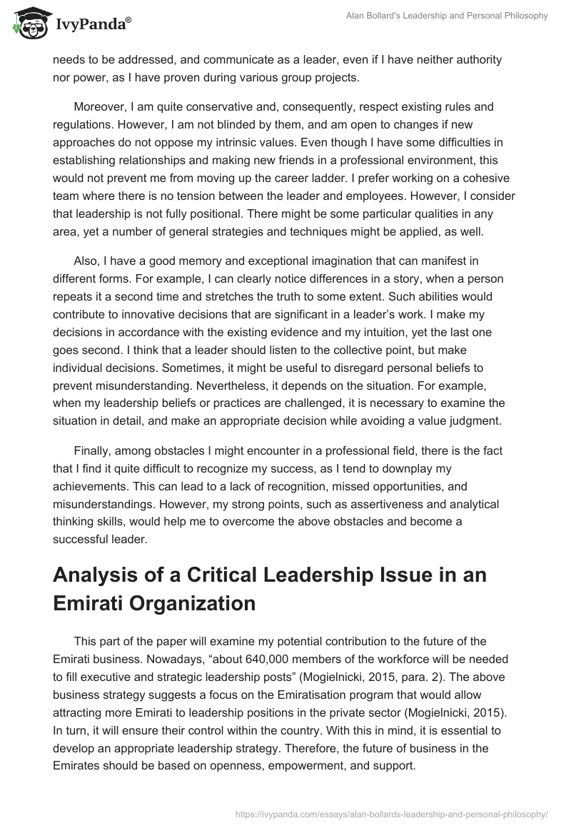 Alan Bollard's Leadership and Personal Philosophy. Page 3