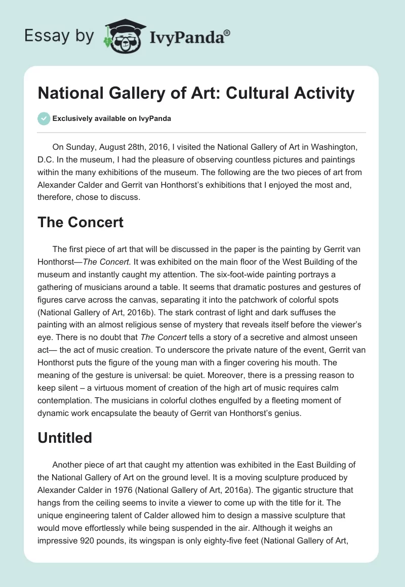 National Gallery of Art: Cultural Activity. Page 1