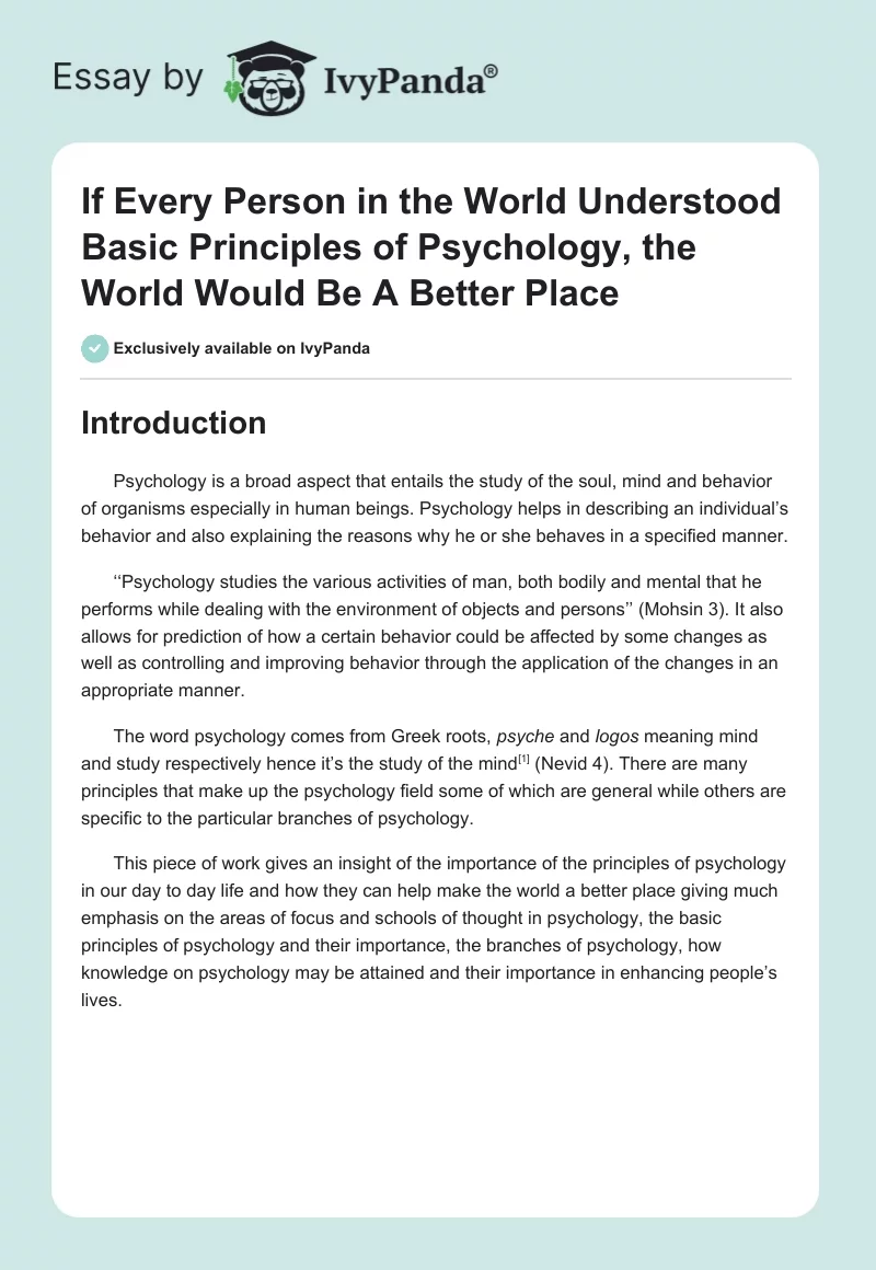 If Every Person in the World Understood Basic Principles of Psychology, the World Would Be A Better Place. Page 1