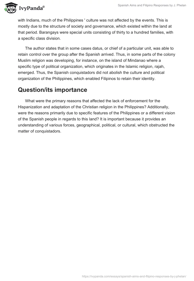 "Spanish Aims and Filipino Responses" by J. Phelan. Page 2