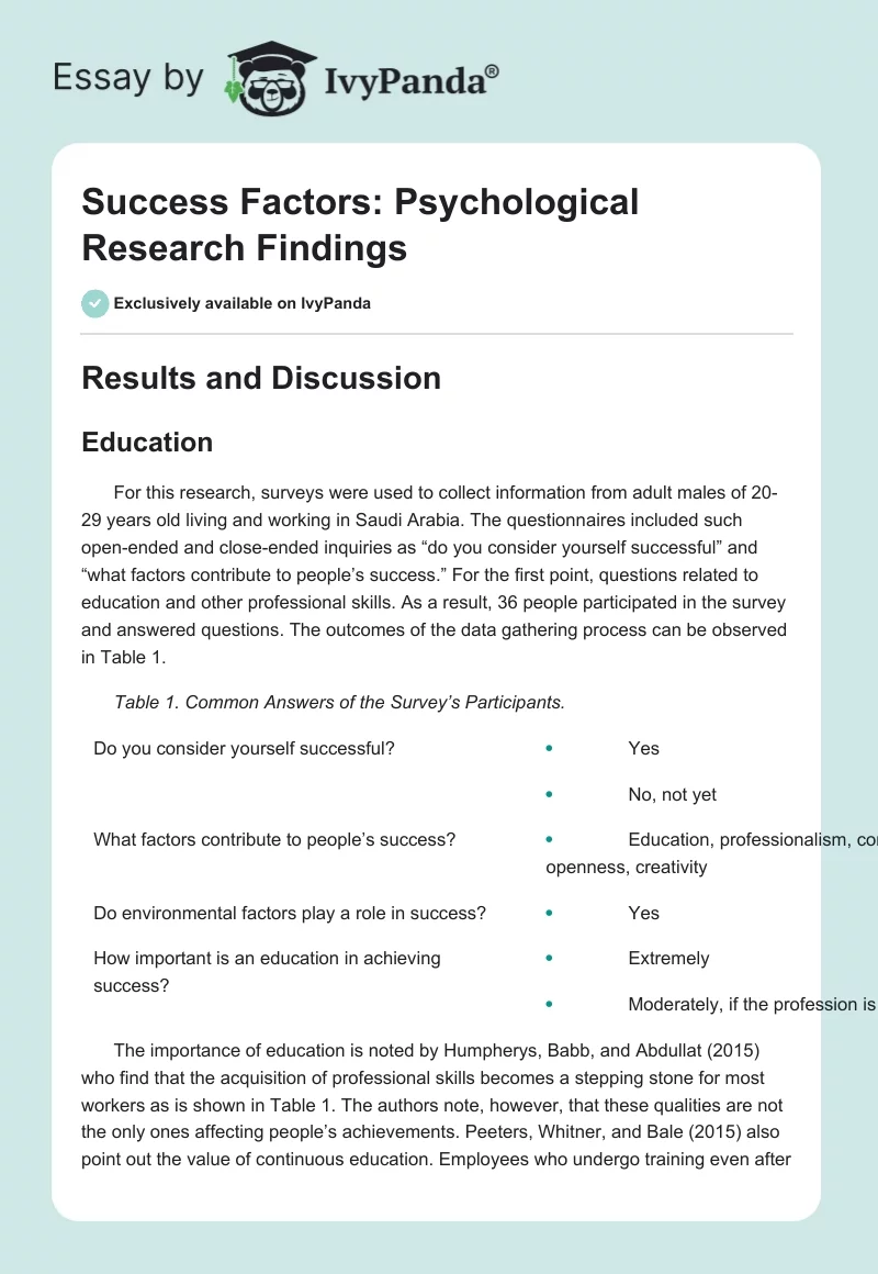 Success Factors: Psychological Research Findings. Page 1