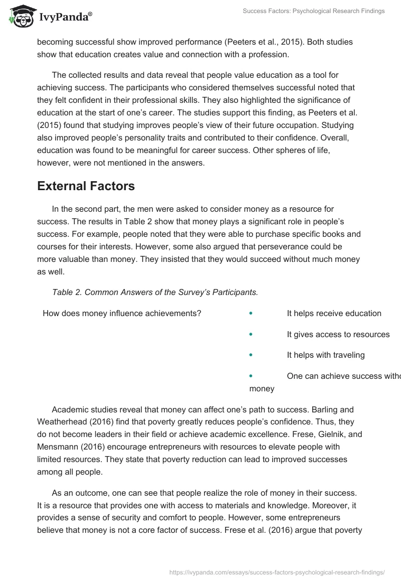 Success Factors: Psychological Research Findings. Page 2