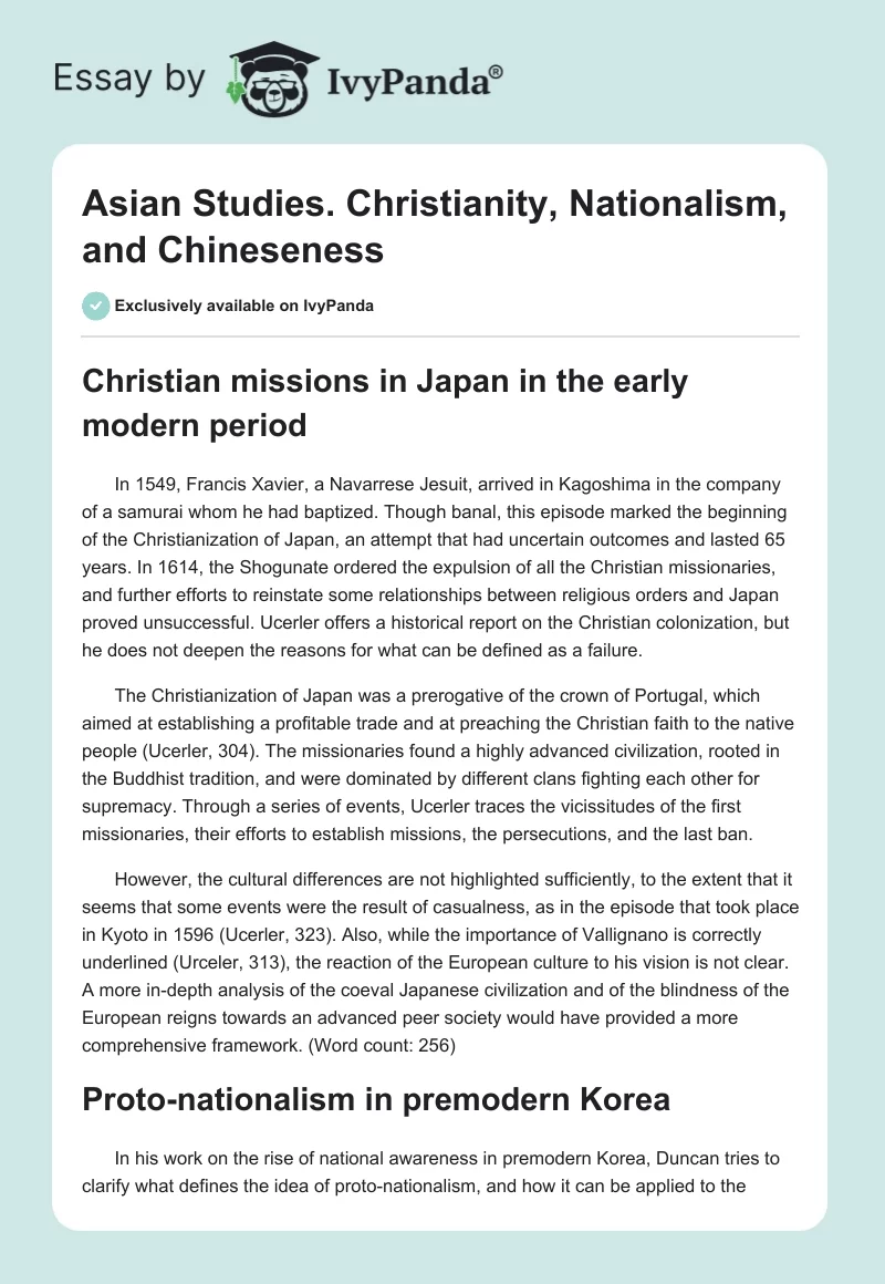 Asian Studies. Christianity, Nationalism, and Chineseness. Page 1