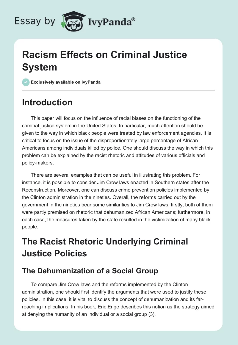 Racism Effects on Criminal Justice System. Page 1