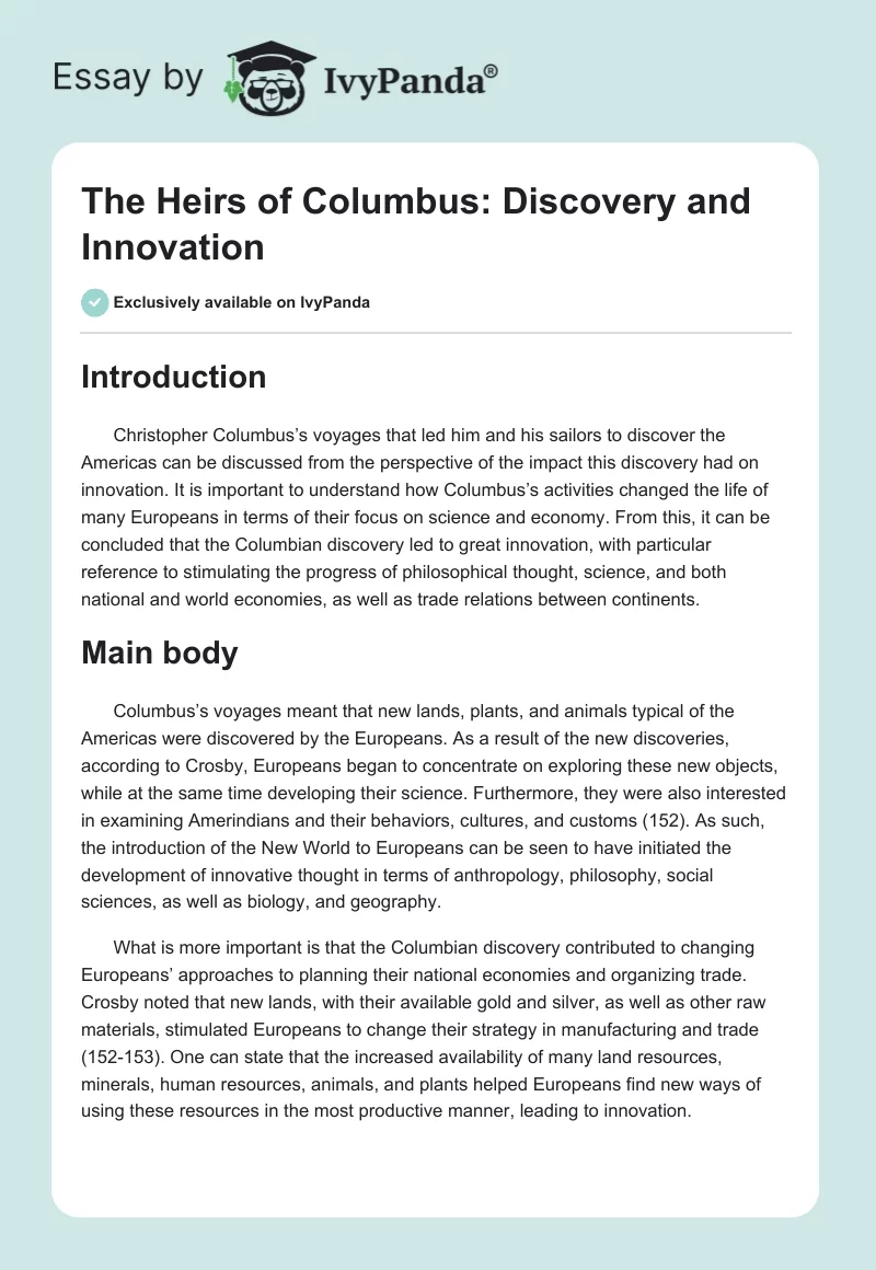 The Heirs of Columbus: Discovery and Innovation. Page 1