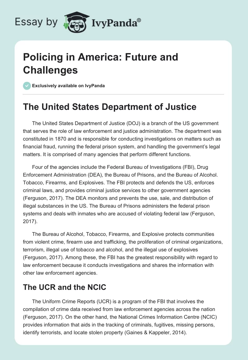 Policing in America: Future and Challenges. Page 1