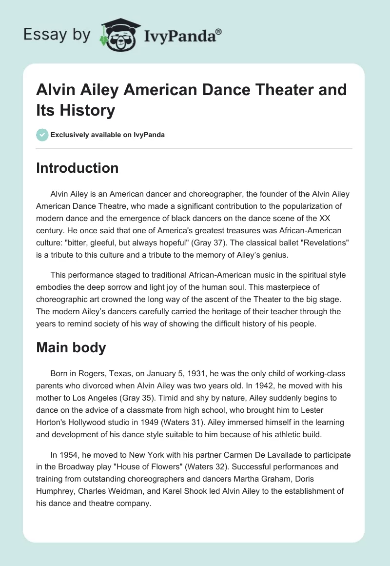 Alvin Ailey American Dance Theater and Its History. Page 1