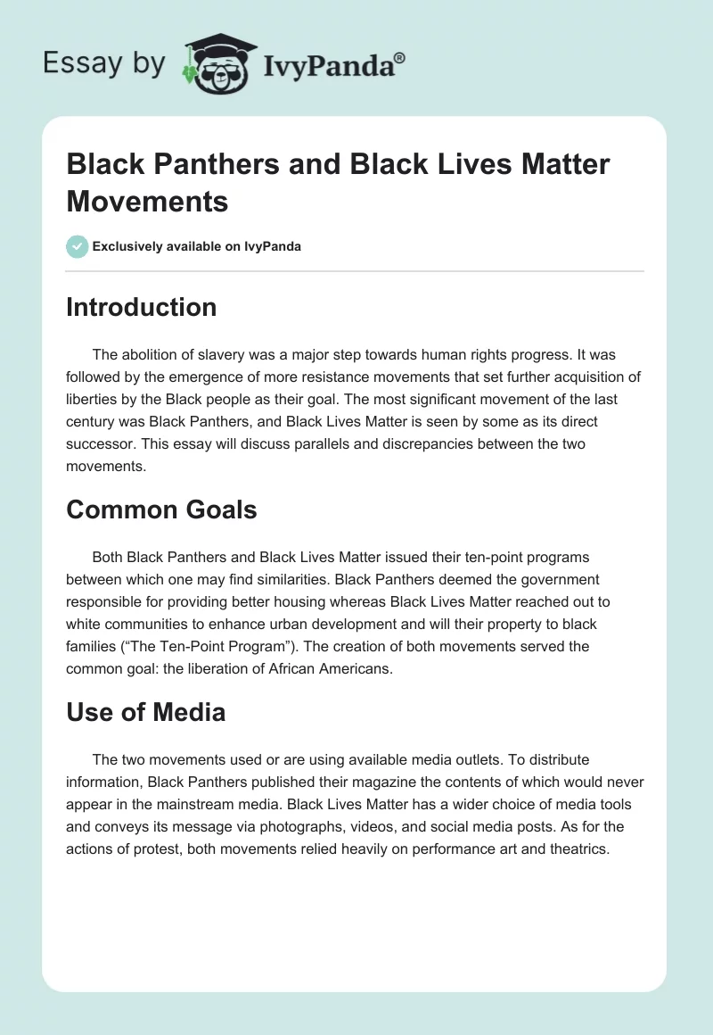 Black Panthers and Black Lives Matter Movements. Page 1