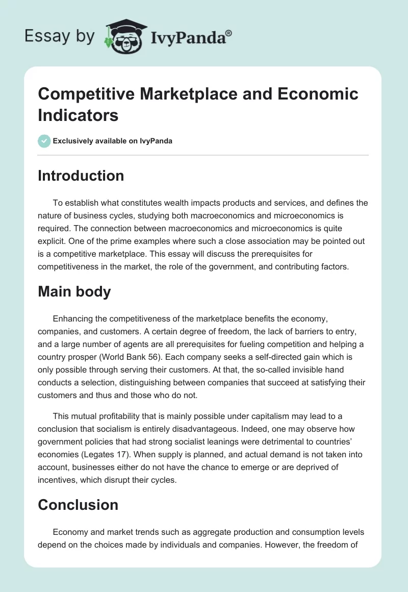 Competitive Marketplace and Economic Indicators. Page 1