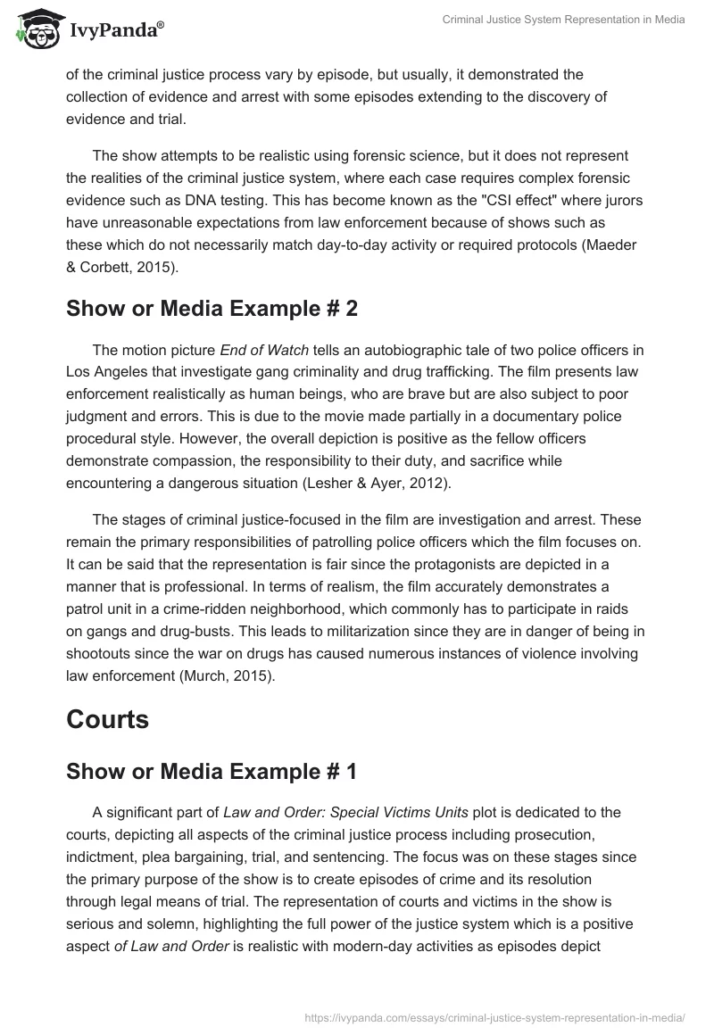 Criminal Justice System Representation in Media. Page 2