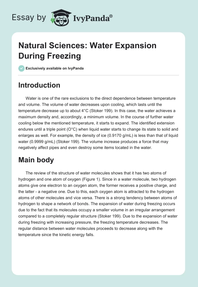 Natural Sciences: Water Expansion During Freezing. Page 1