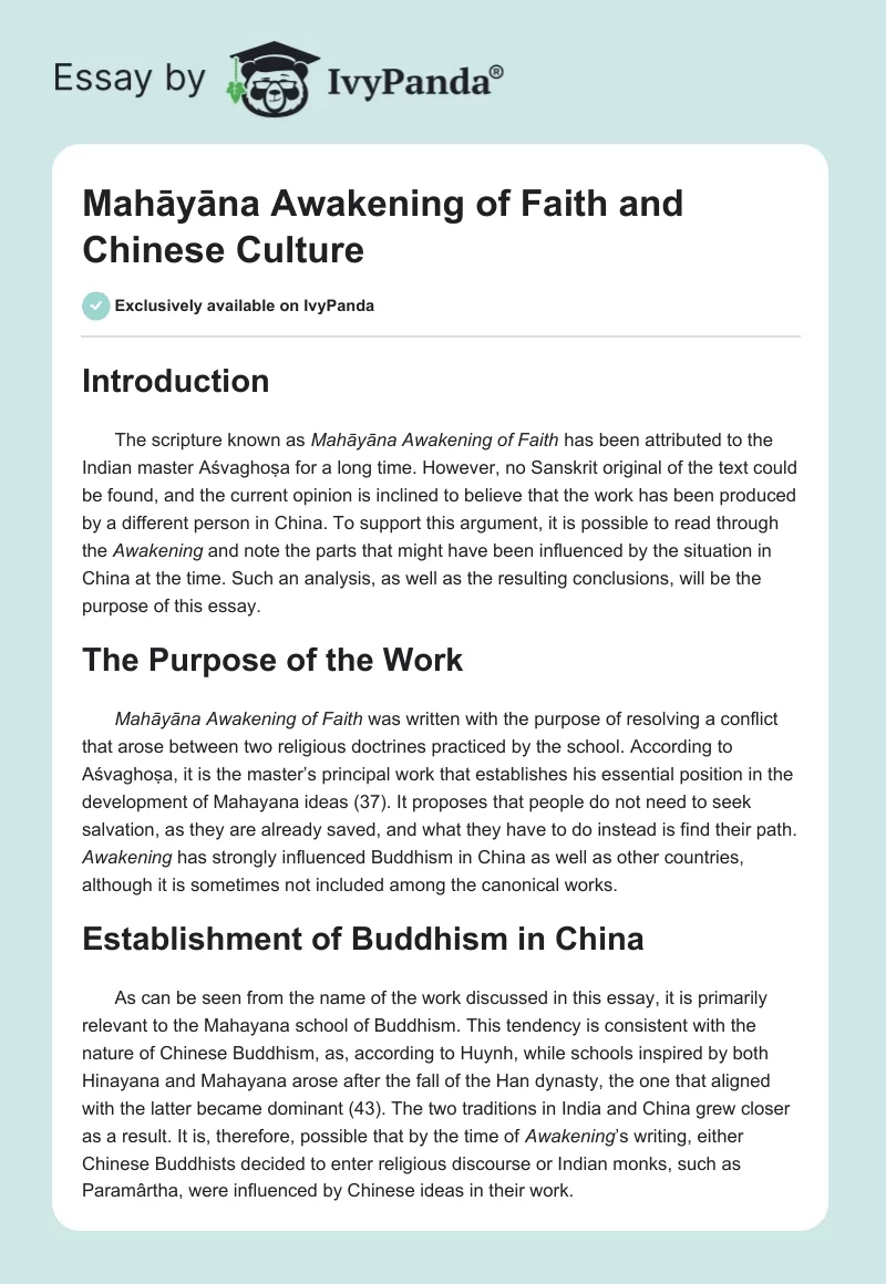 Mahāyāna Awakening of Faith and Chinese Culture. Page 1