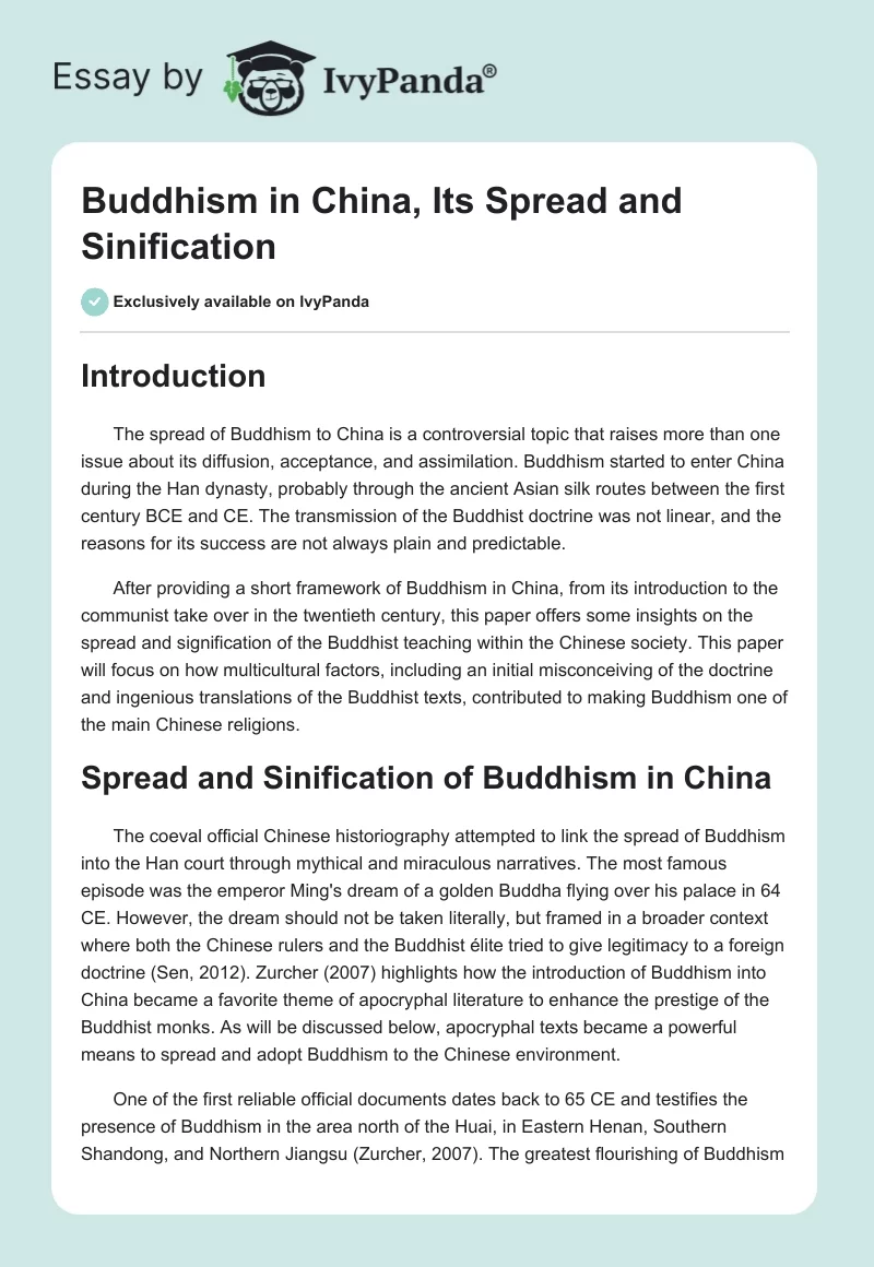 Buddhism in China, Its Spread and Sinification. Page 1