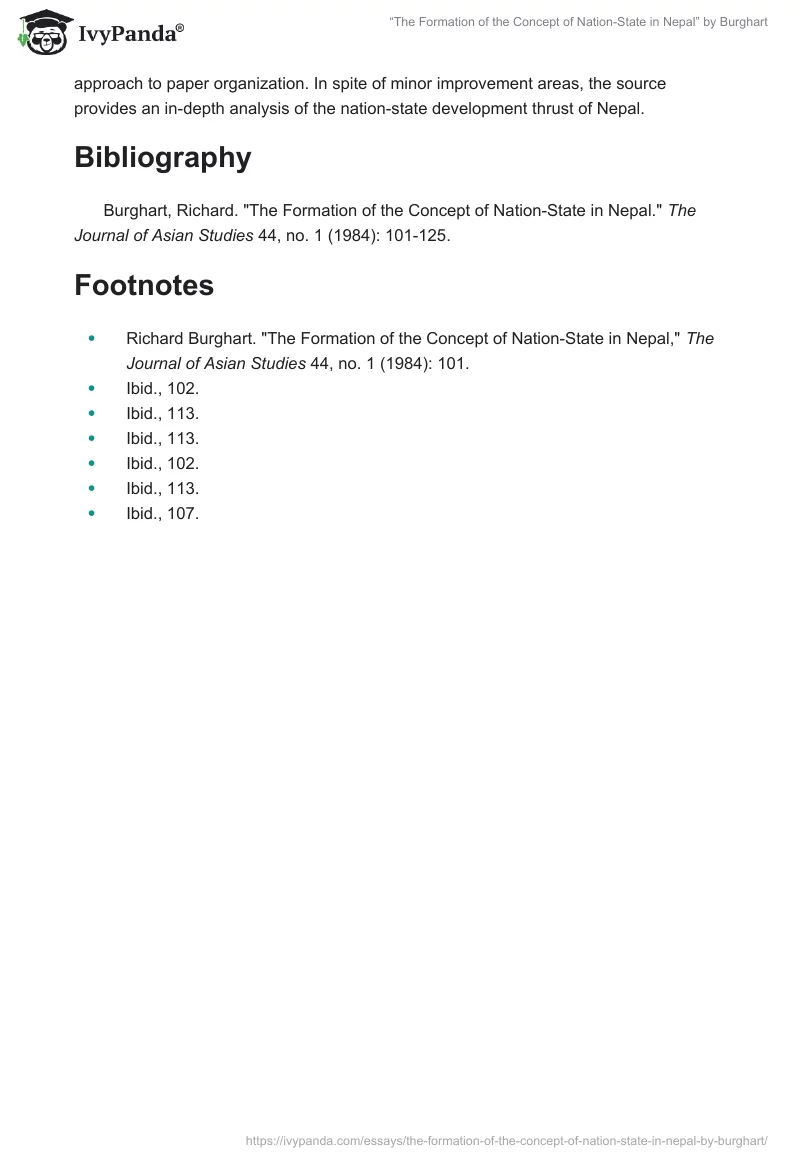 “The Formation of the Concept of Nation-State in Nepal” by Burghart. Page 4