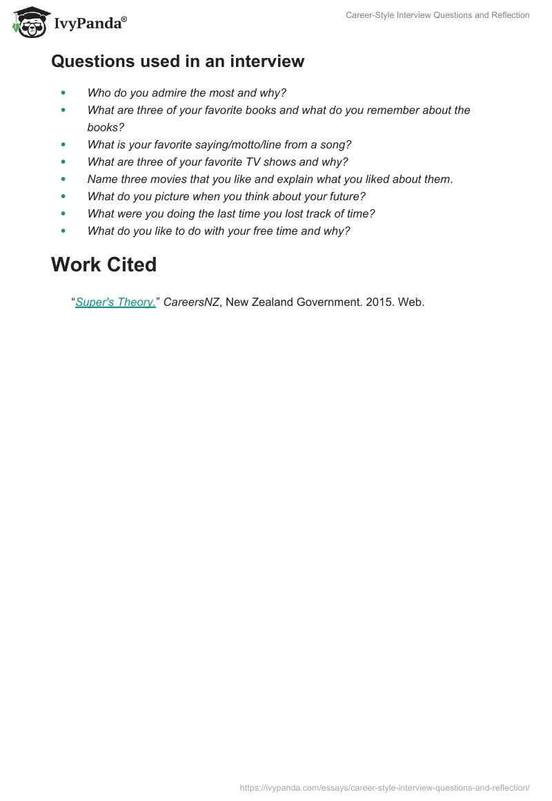 Career-Style Interview Questions and Reflection. Page 3