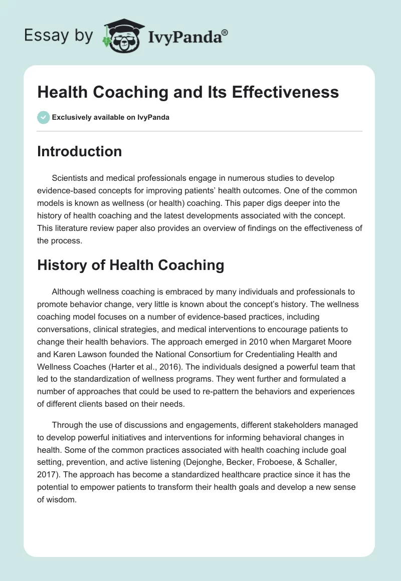 Health Coaching and Its Effectiveness. Page 1