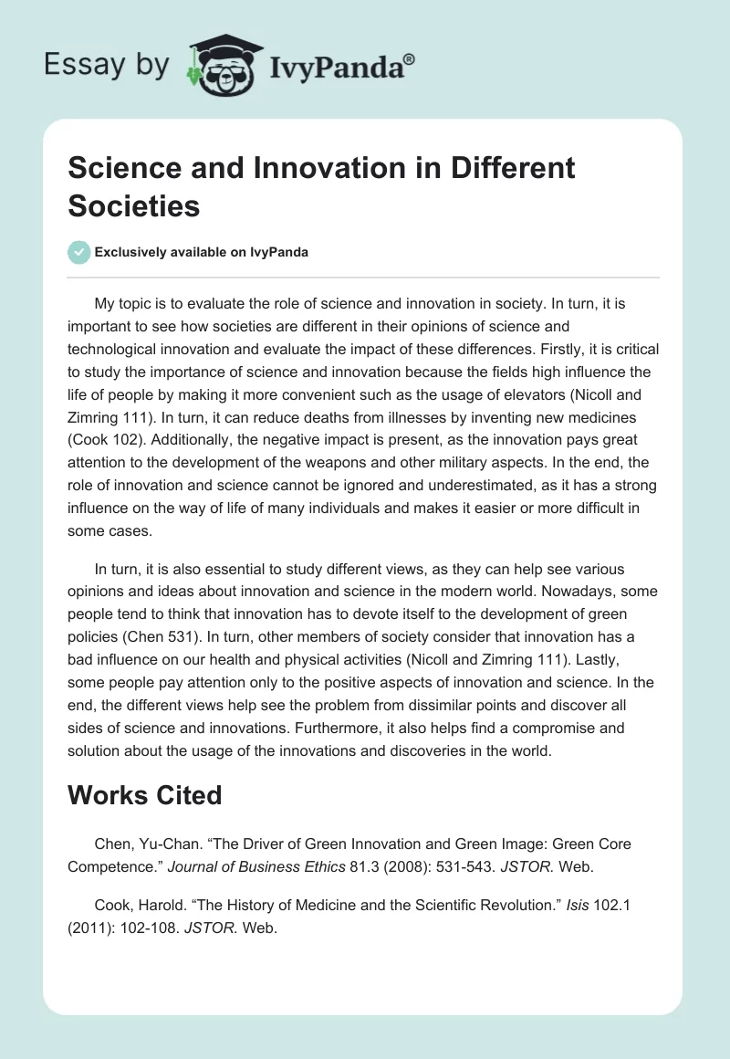 Science and Innovation in Different Societies. Page 1