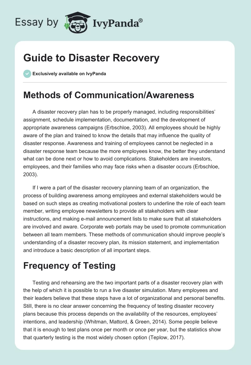 Guide to Disaster Recovery. Page 1