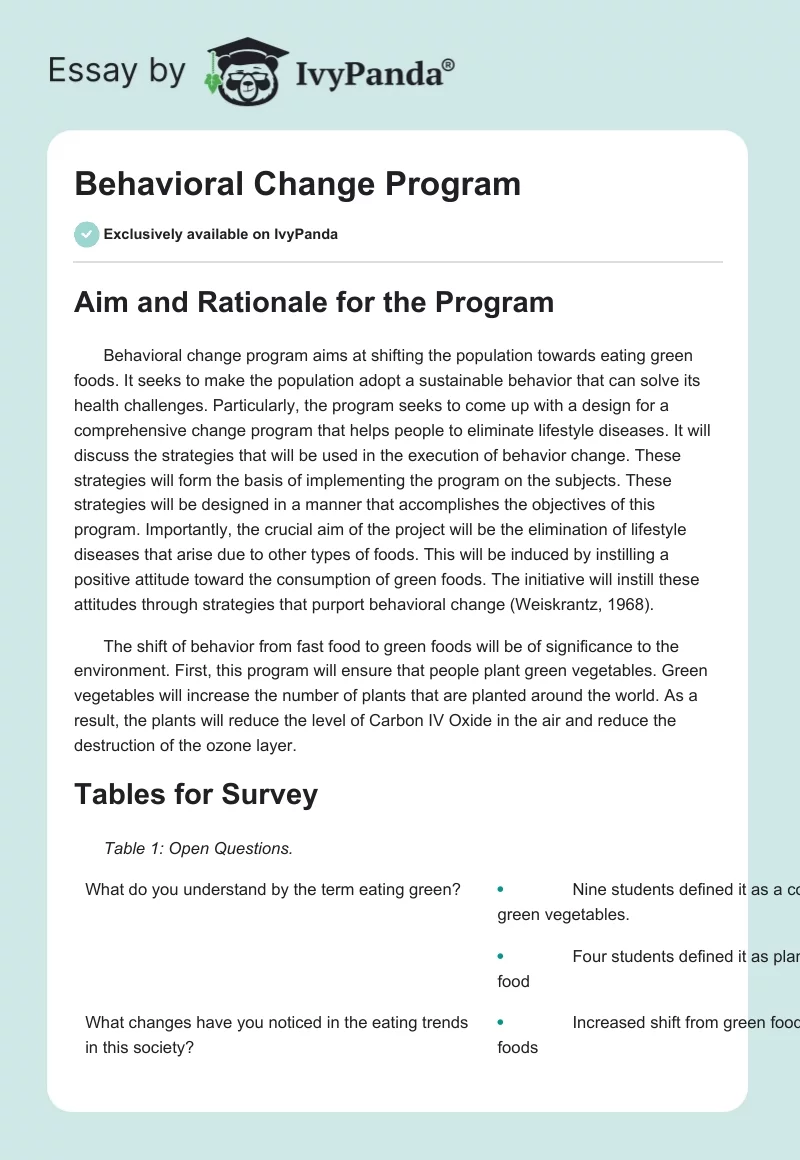 Behavioral Change Program. Page 1