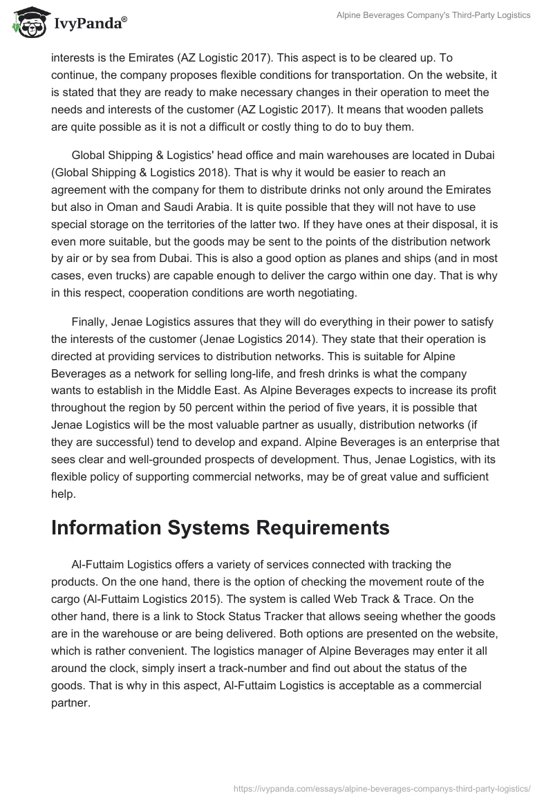 Alpine Beverages Company's Third-Party Logistics. Page 5