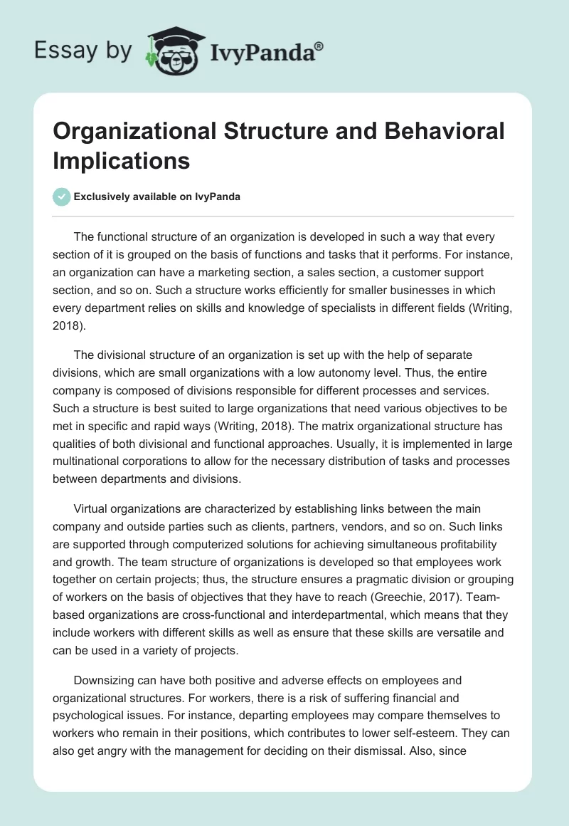 Organizational Structure and Behavioral Implications. Page 1