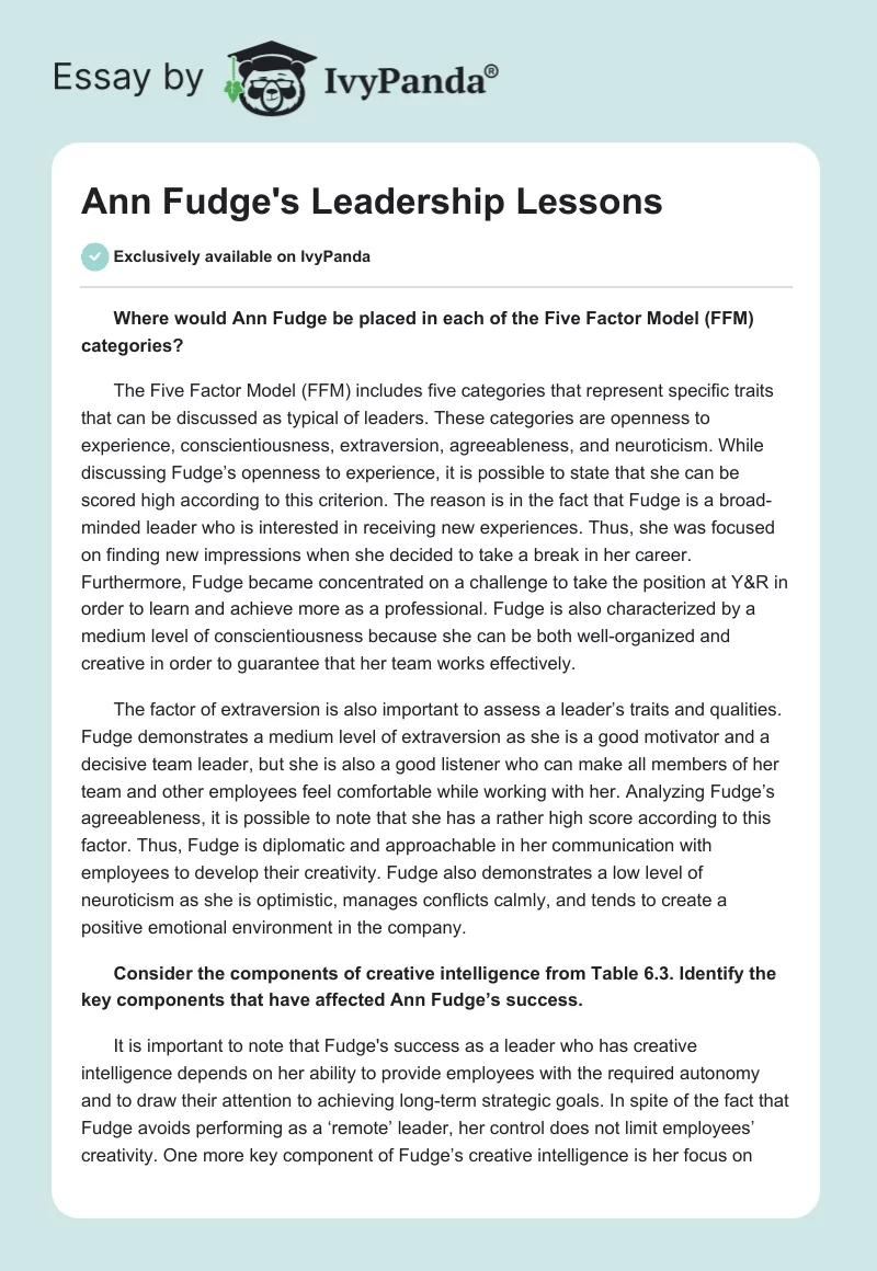Ann Fudge's Leadership Lessons. Page 1