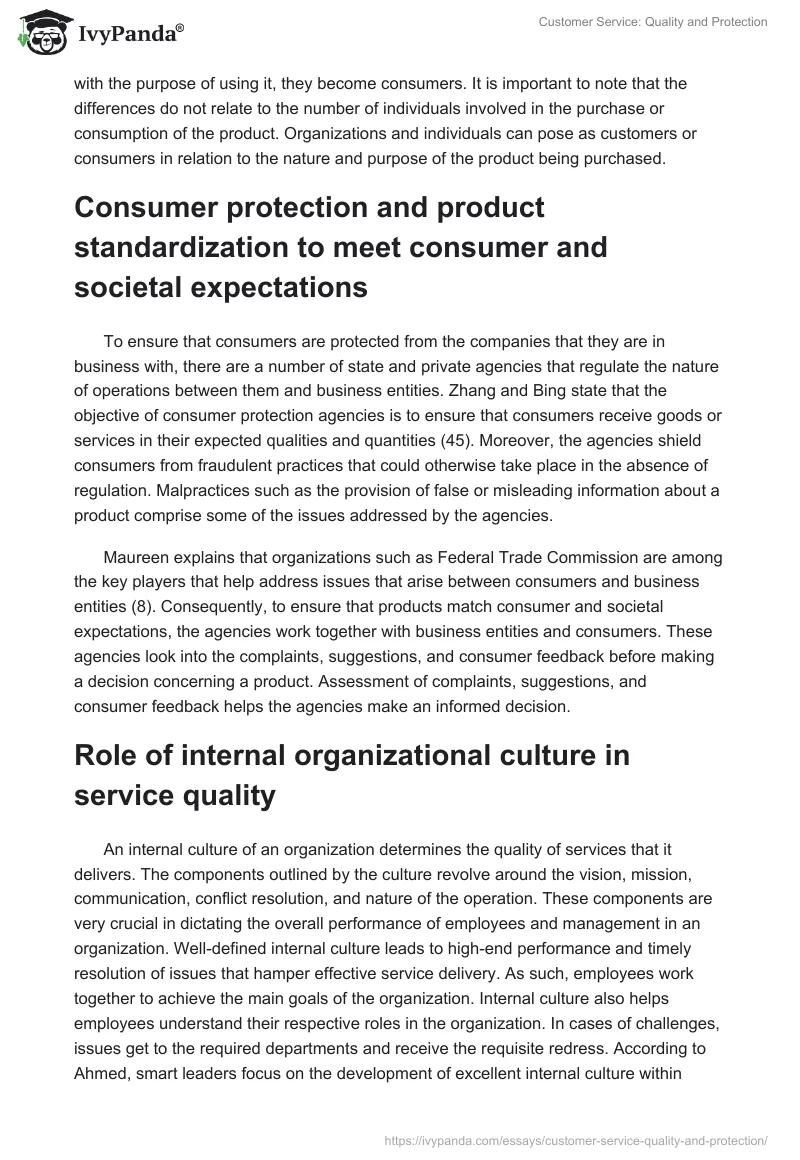 Customer Service: Quality and Protection. Page 2