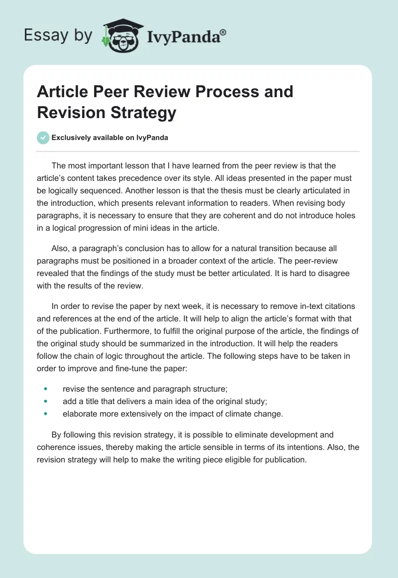 Article Peer Review Process and Revision Strategy. Page 1