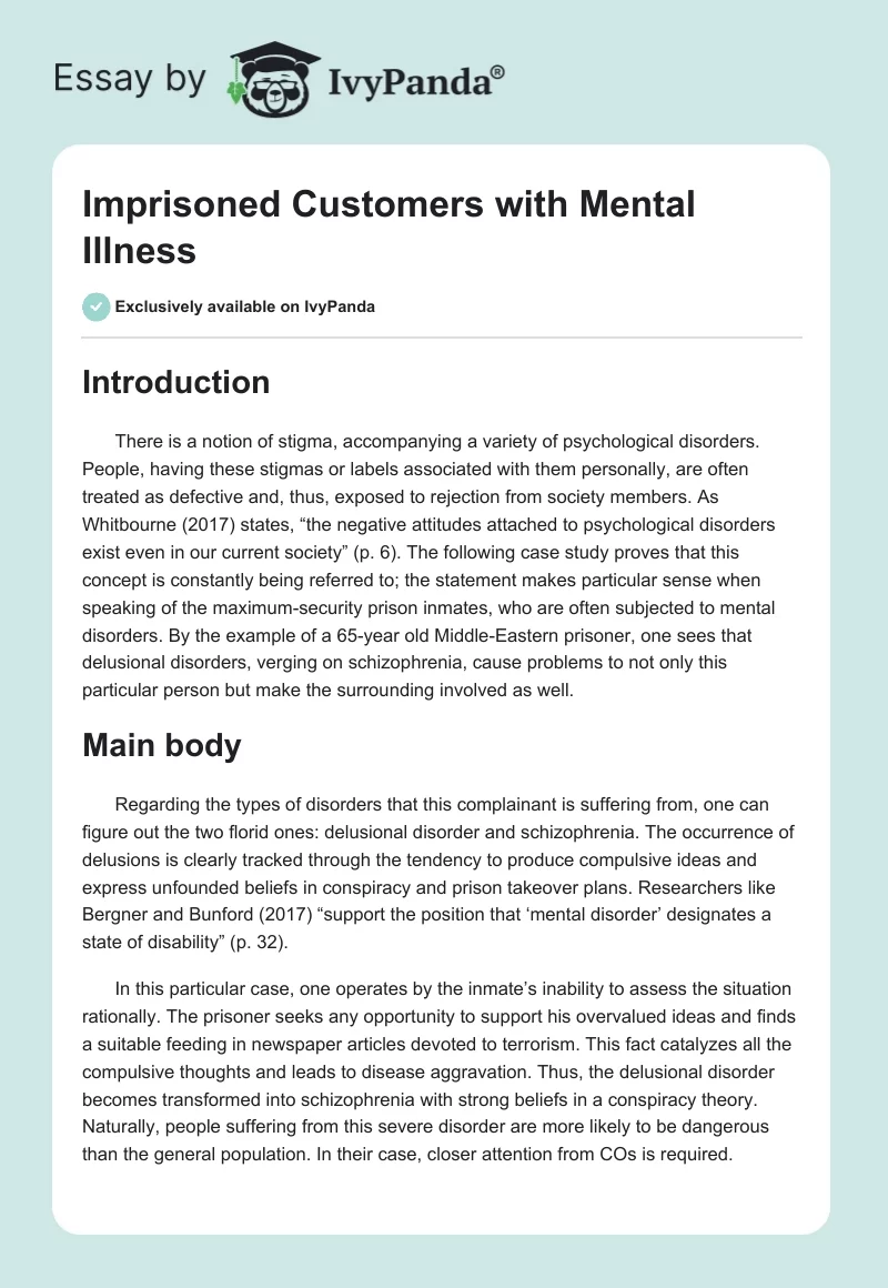 Imprisoned Customers With Mental Illness. Page 1