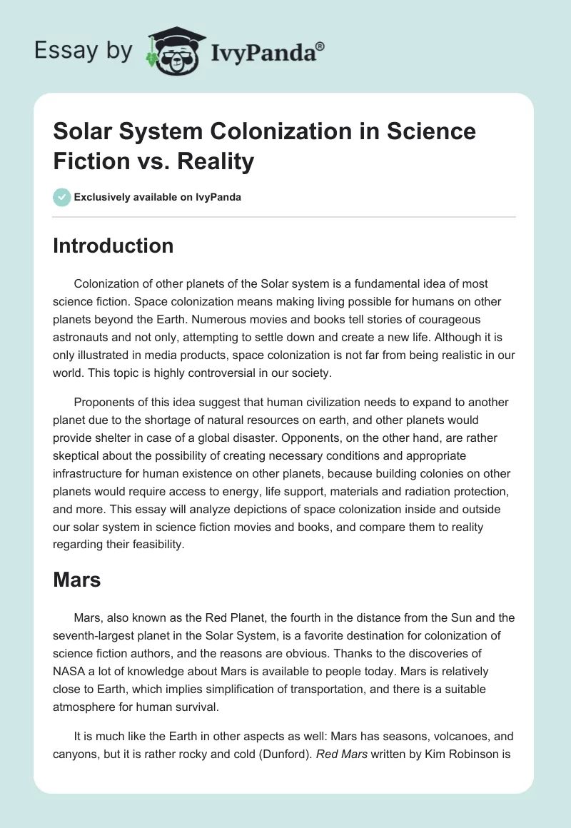 Solar System Colonization in Science Fiction vs. Reality. Page 1
