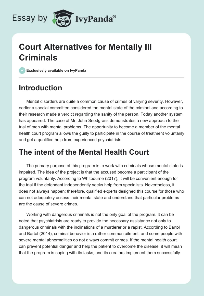 Court Alternatives for Mentally Ill Criminals. Page 1