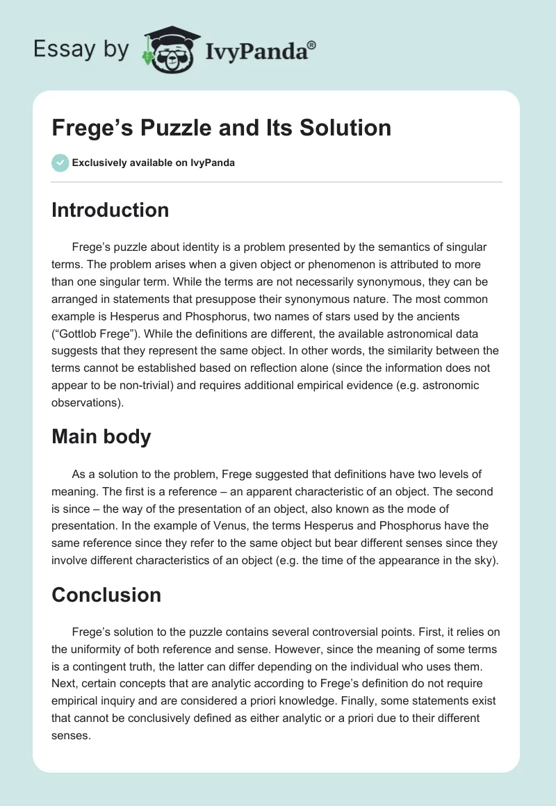 Frege’s Puzzle and Its Solution. Page 1