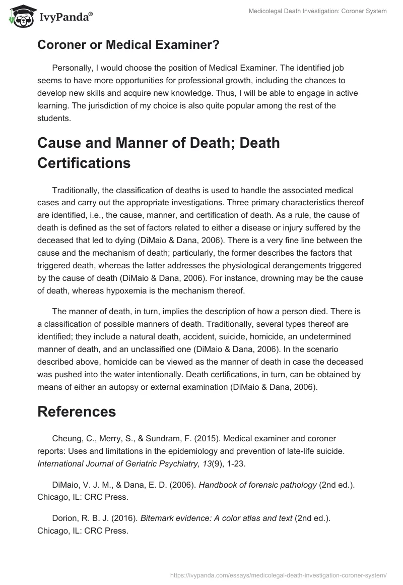 Medicolegal Death Investigation: Coroner System. Page 2